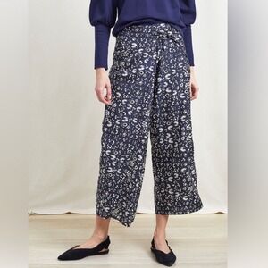 Apiece Apart Cruz Silk Wrap Pants in Navy Seville Floral - 8